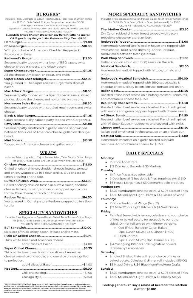 Redwoods Sports Bar & Grill Menu image 1