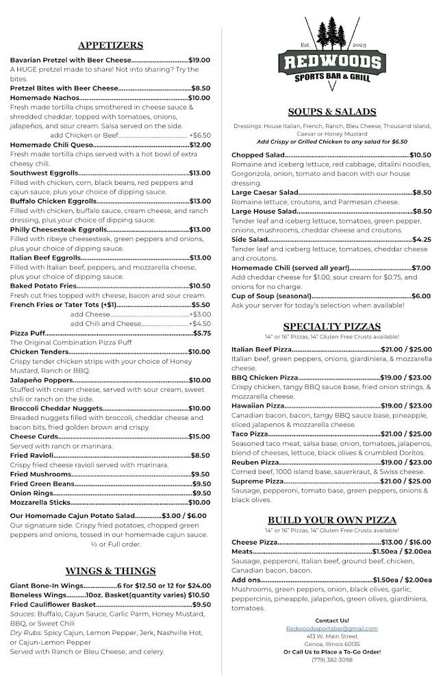 Redwoods Sports Bar & Grill Menu image 2
