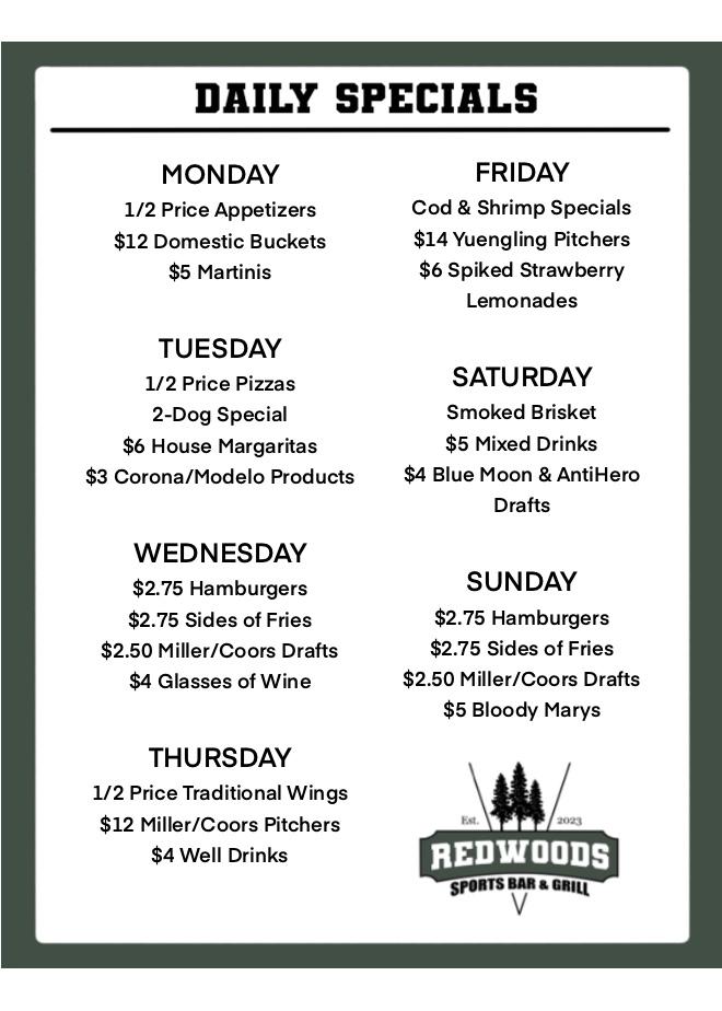 Redwoods Sports Bar & Grill Menu image 3